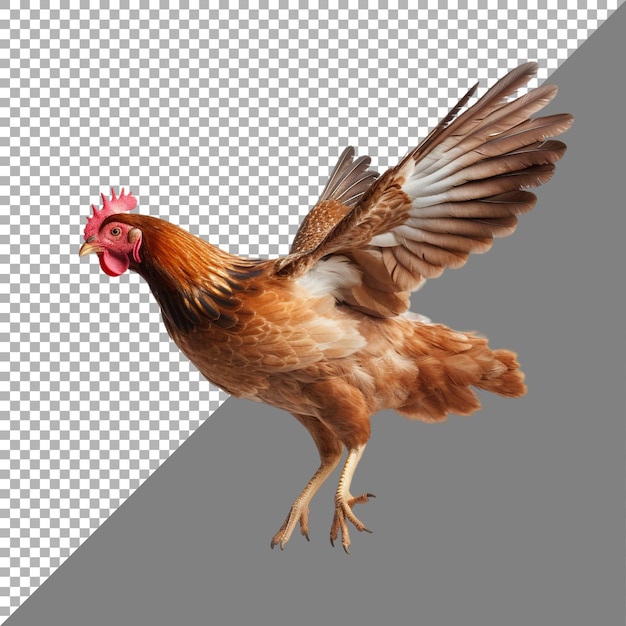 PSD flying hen on transparent background ai generated