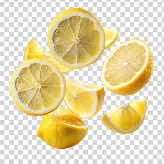 PSD flying lemon slices isolated on transparent background