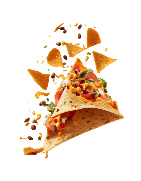 Flying nachos on the transparent background created with generative ai