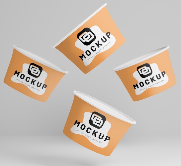 Flying paper bowl mockup