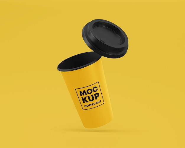 Mockup di tazza di caffè in carta volante con tappo