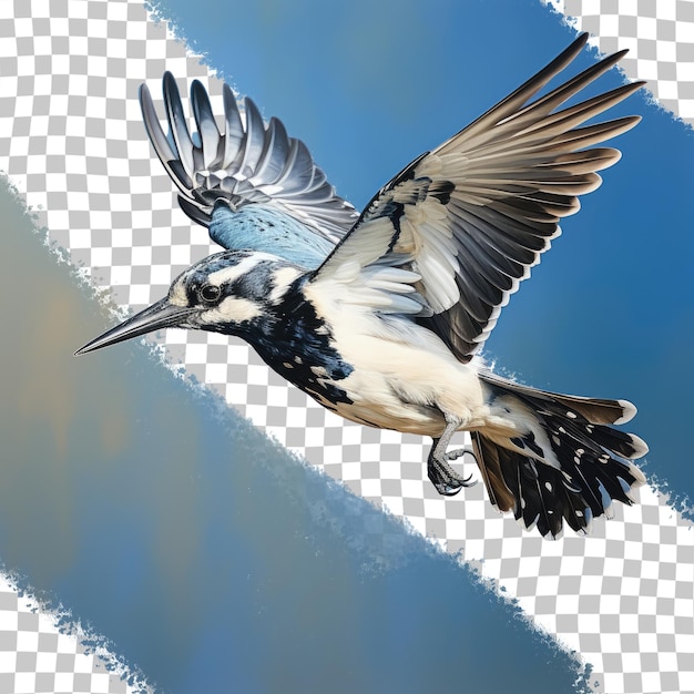 PSD flying pied kingfisher ceryle rudis bird transparent background