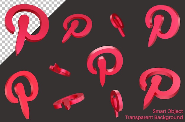 Logo di social media di pinterest volante in stile 3d