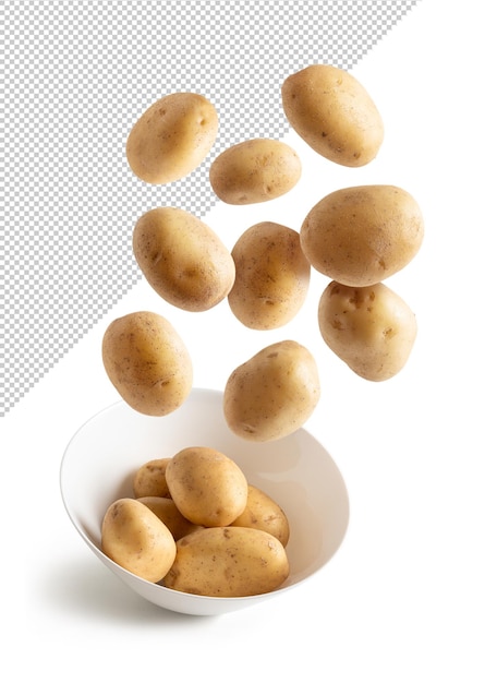 Patate volanti in una ciotola isolata rendering 3d