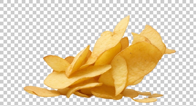 Flying potatoes chips on transparent background