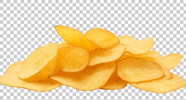 PSD flying potatoes chips on transparent background