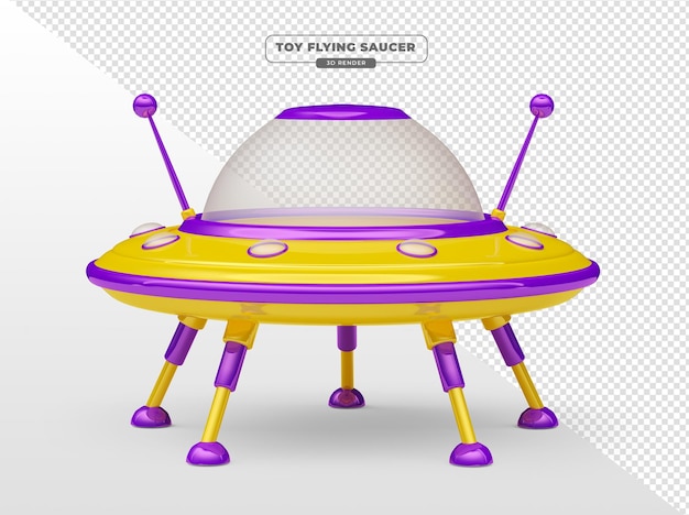 Flying saucer 3d render cartoon per la composizione del giorno dei bambini