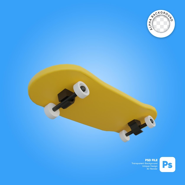 Oggetto 3d in stile cartone animato con skateboard volante