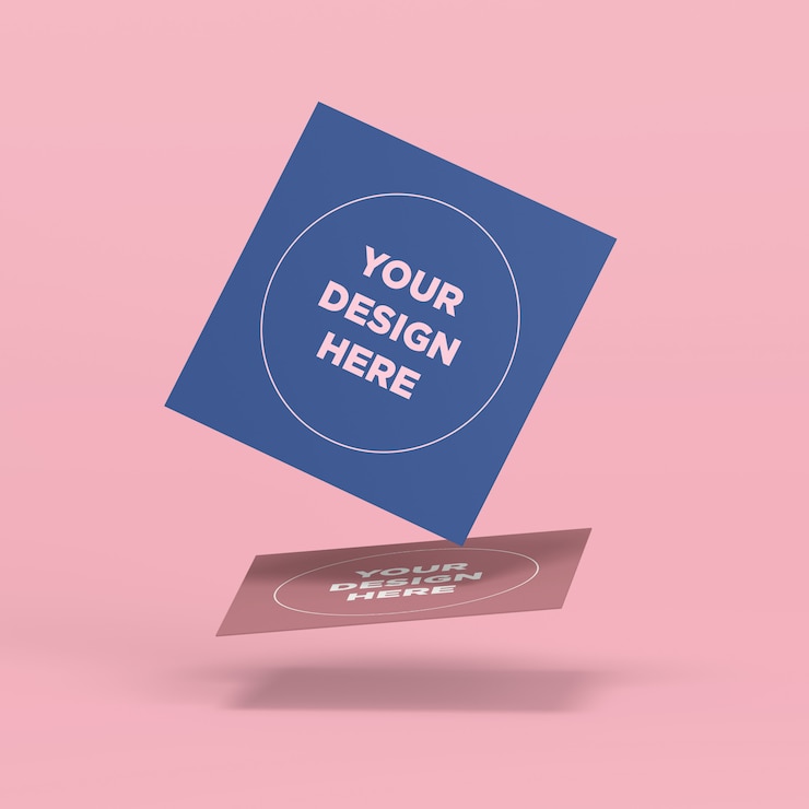 PSD flying square cards mockup