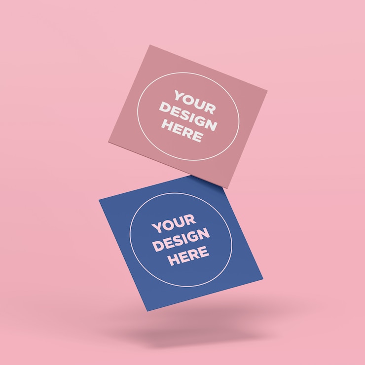 PSD flying square cards mockup