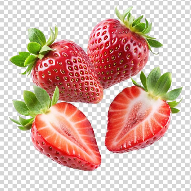 PSD flying strawberry slices isolated on transparent background