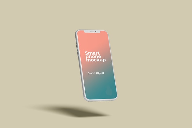 Flying white smartphone mockup side view