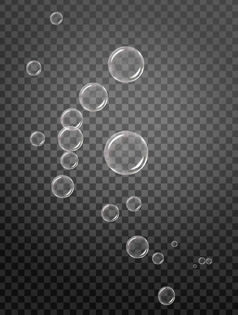 Foam and bubbles of different shape realistic set isolated on transparent