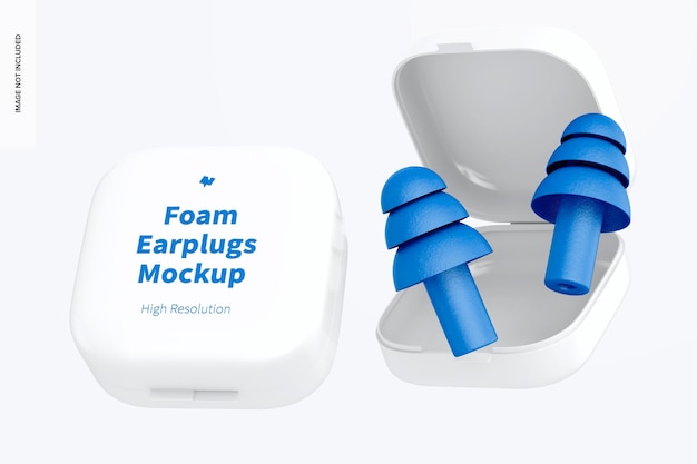 PSD foam earplugs mockup, front and back view