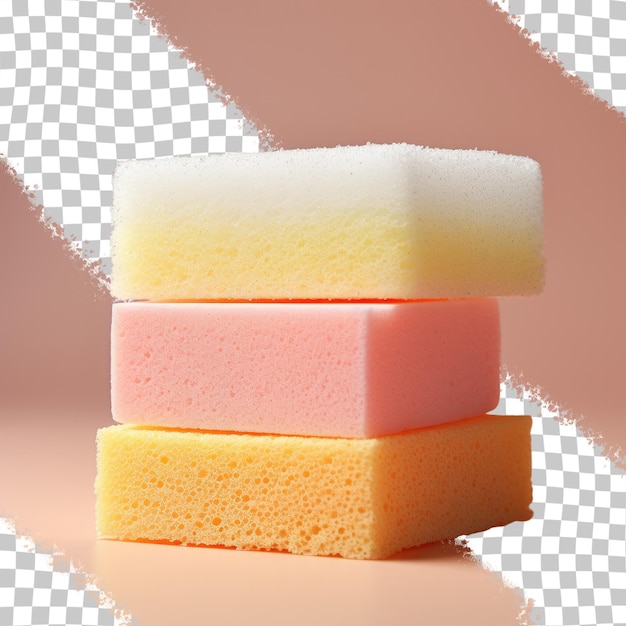 PSD foam filled cleaning sponge for dishes on transparent background