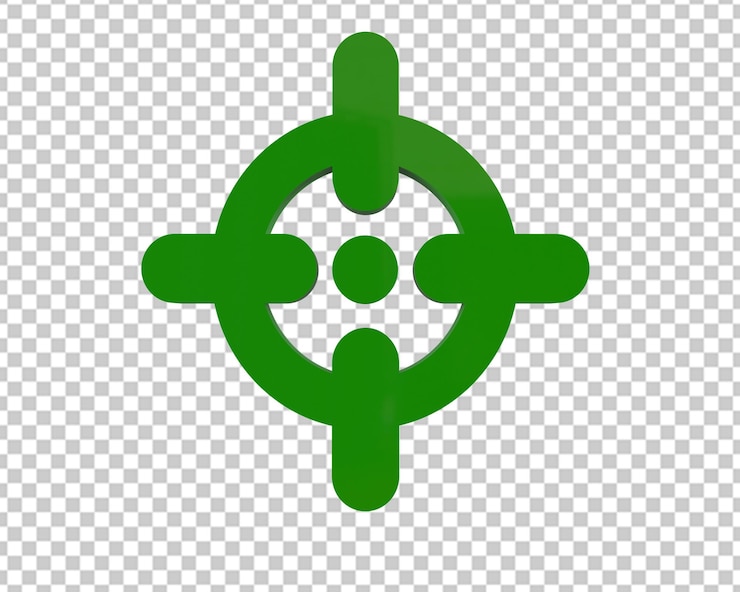 PSD focus icon aim target 3d green sign