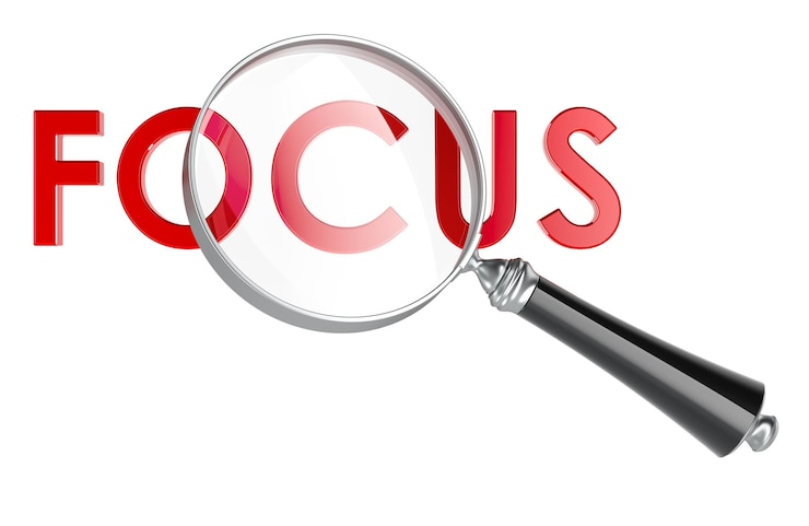 PSD focus met vergrootglas 3d-weergave geïsoleerd op transparante achtergrond
