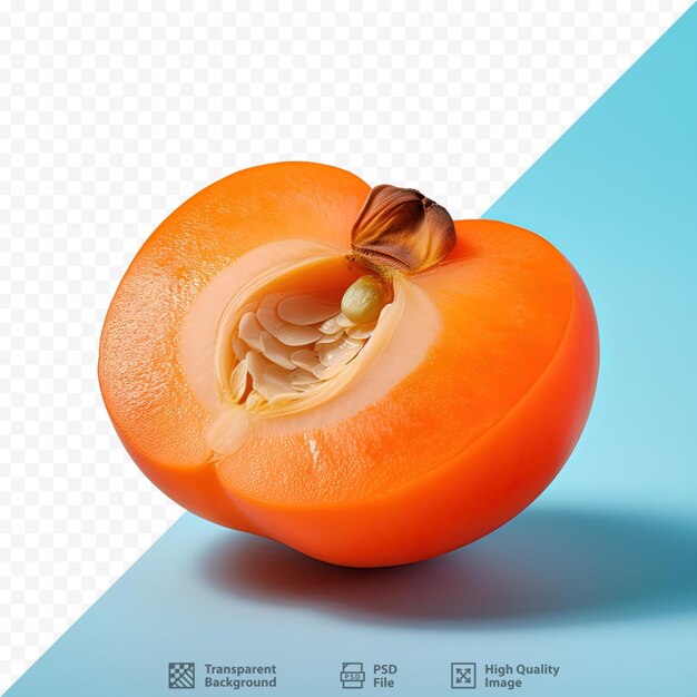 Focus stapel van een gesneden japanse persimmon tegen een transparante achtergrond