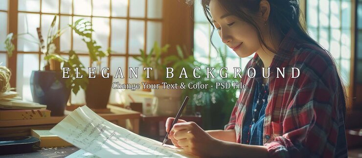 PSD 集中したアーティストが日光の部屋で絵を描く