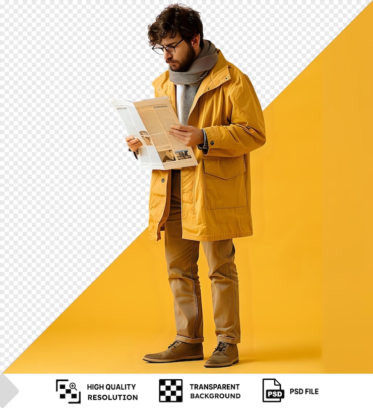PSD focused man reading news in the gazette png psd