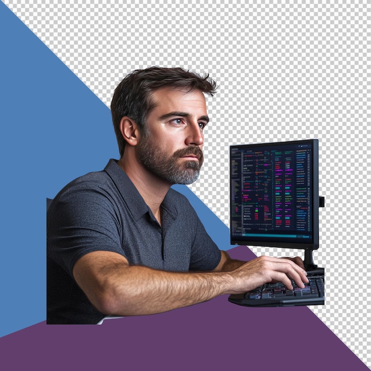 PSD focused programmer working on computer code at night