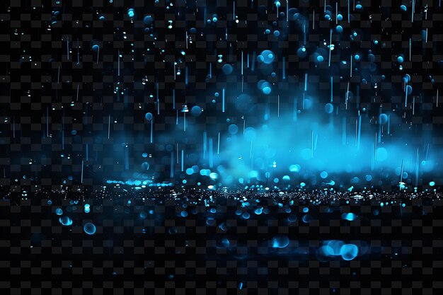 PSD foggy glowing rain with murky droplets and blue tranquil col png neon light effect y2k collection