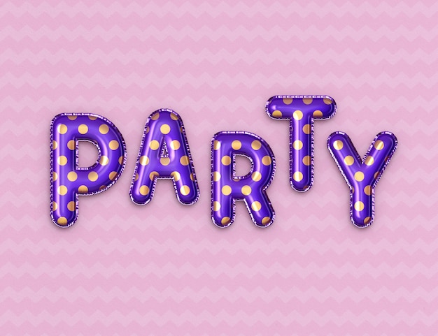 PSD foil balloon party text effect template