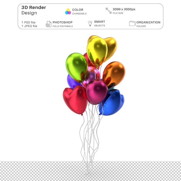 PSD foil birthday balloons mockup 3d modeling psd file realistic birthday balloons