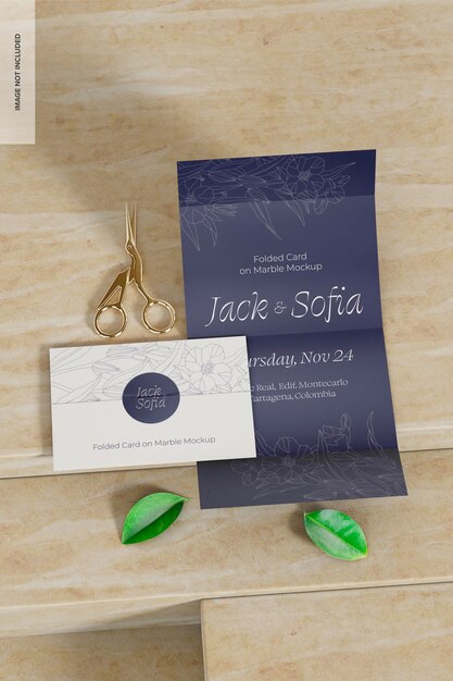 Folded cards on marble mockup