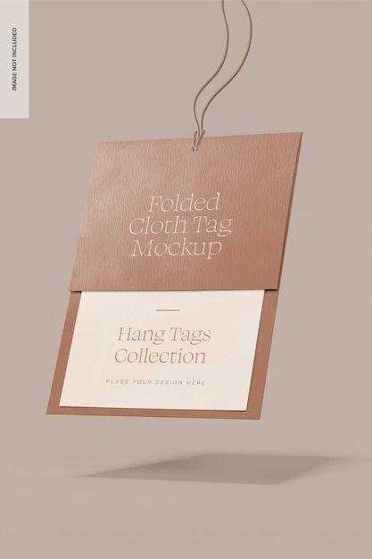 PSD folded cloth tag mockup falling