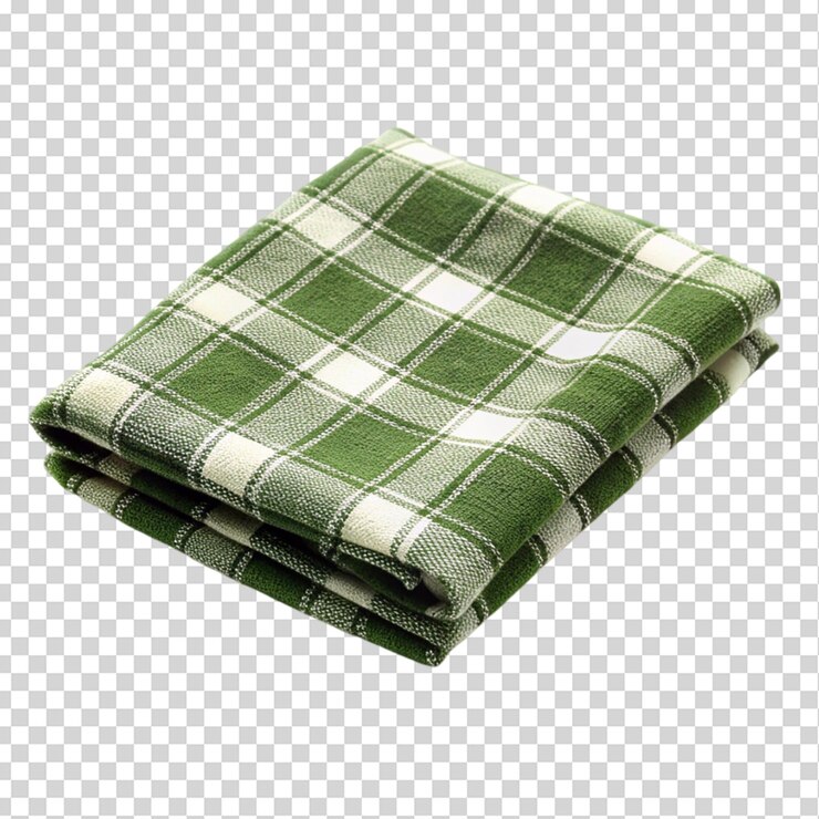 PSD folded green plaid fabric isolated on transparent background