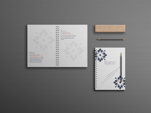 Folded minimal and clean notepad or notepad mockup