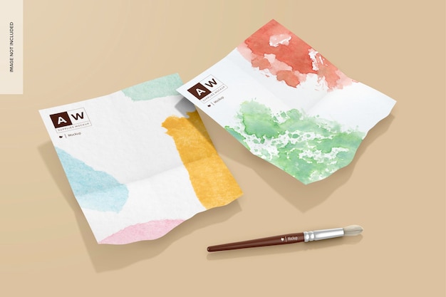 folded torn paper sheets mockup
