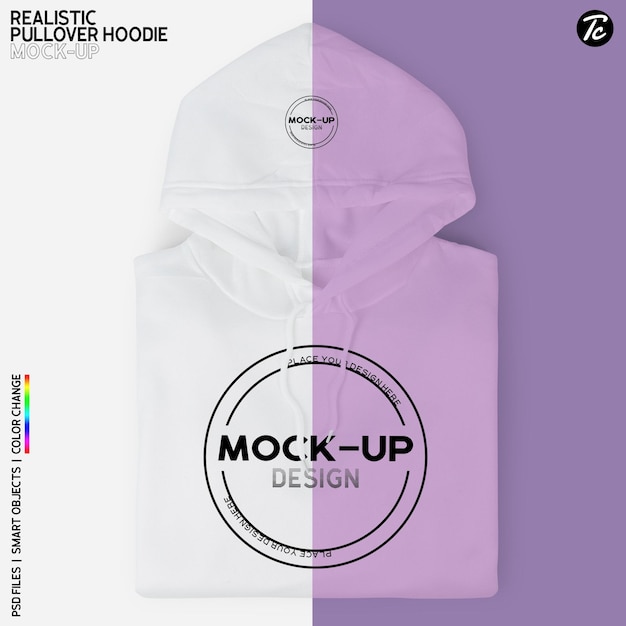 Folded white pullover hoodie mockup