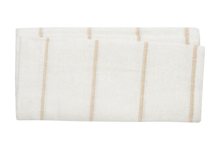 PSD folded white striped towel on an empty background