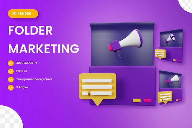 Folder Marketing Ilustracja ikony 3D dla interfejsu użytkownika witryny i prezentacji Renderowanie 3D Ilustracja