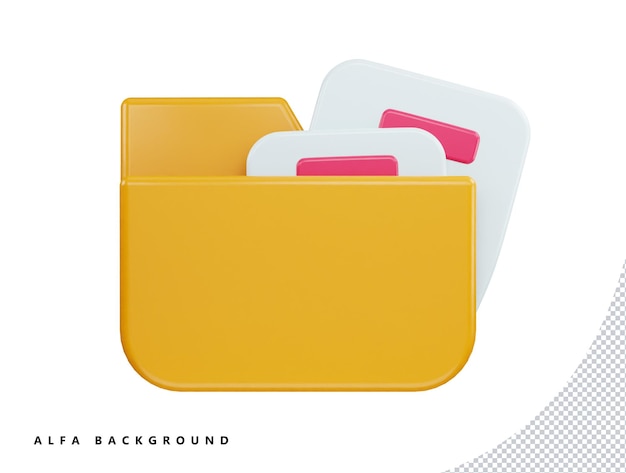 PSD folder and paper for management file document with 3d vector icon illustration