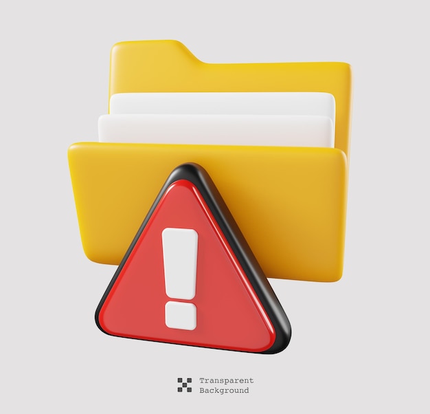 Folder with cautious error isolated. File folder cute minimal icon concept. 3D render illustration.