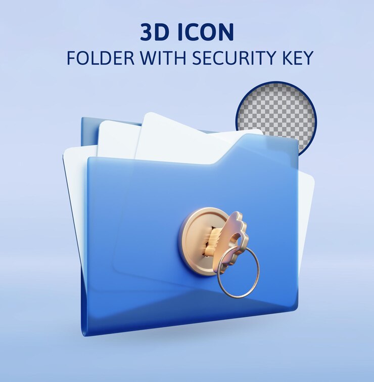 PSD folder with security key 3d rendering illustration