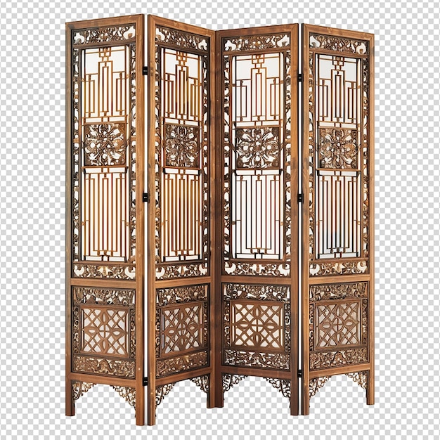 Folding chinese partition screen on transparent background