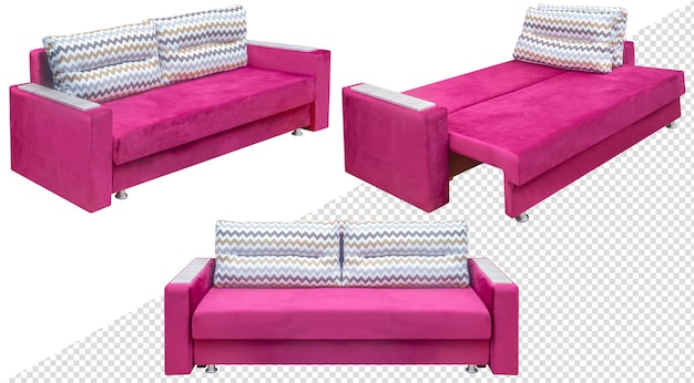 PSD folding sofa isolated from the background in different angles interior element