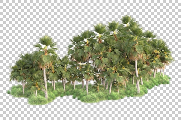 PSD foliage island isolated on transparent background 3d rendering illustration