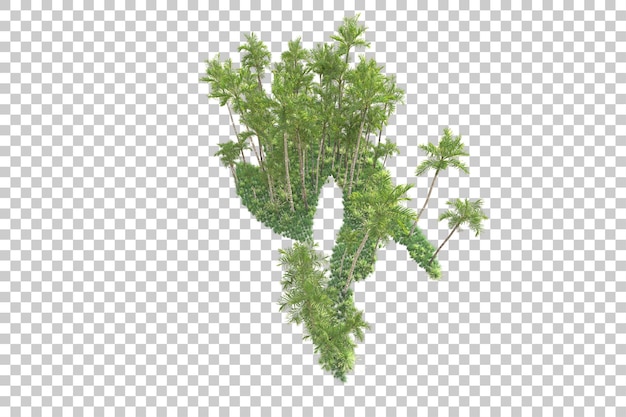 PSD foliage island isolated on transparent background 3d rendering illustration