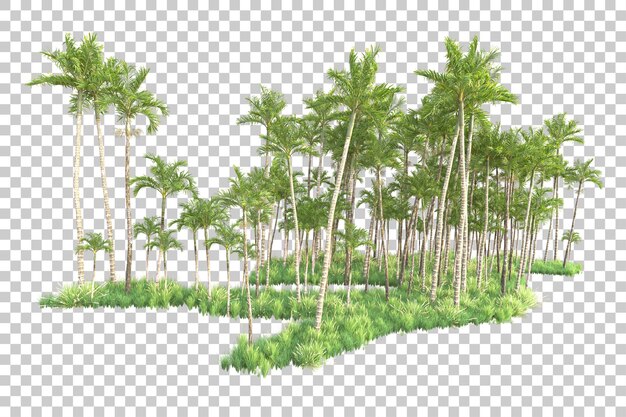 PSD foliage island isolated on transparent background 3d rendering illustration