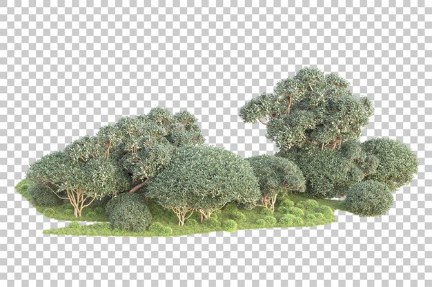 PSD foliage island isolated on transparent background 3d rendering illustration