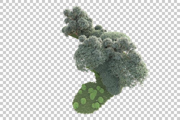 PSD foliage island isolated on transparent background 3d rendering illustration