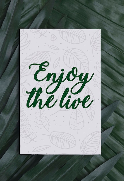 PSD foliage with motivational message on card