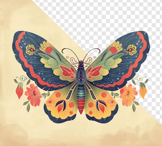 PSD folkinspired colorful butterfly beige art di sfondo