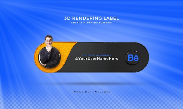 PSD follow me on behance social media lower third 3d design render icon badge with frame
