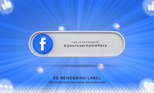 Seguimi su facebook social media terzo inferiore 3d design render icona badge con cornice